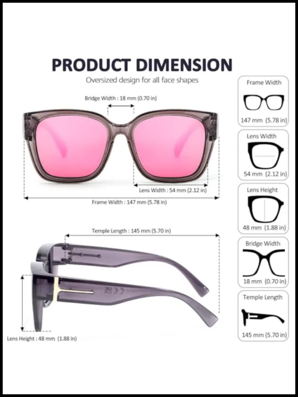 Polarized Fit Over Sunglasses Oversized Square UV Protection